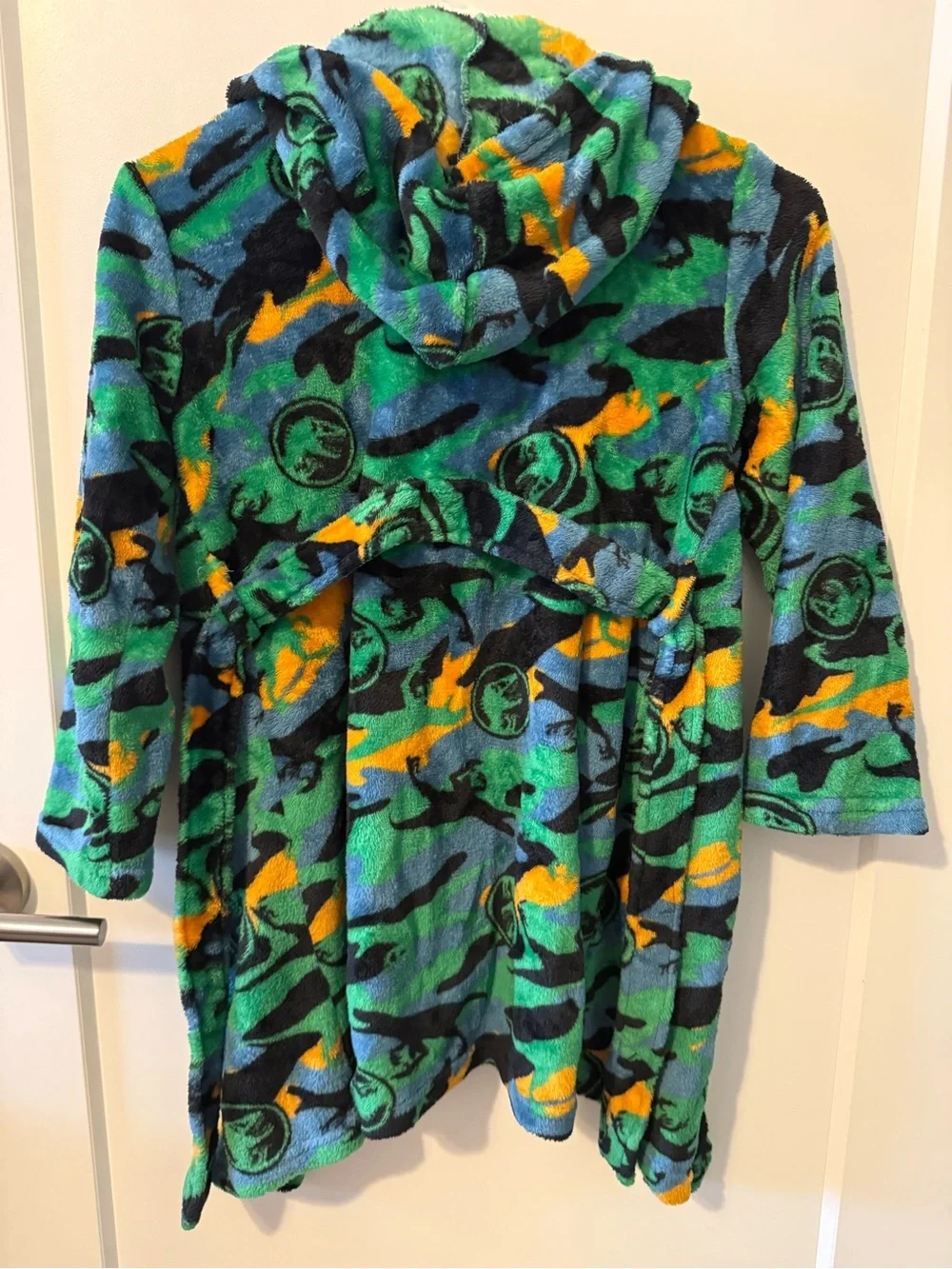Kids' Jurassic World Plush Hooded Robe - Green & Blue Dino Print